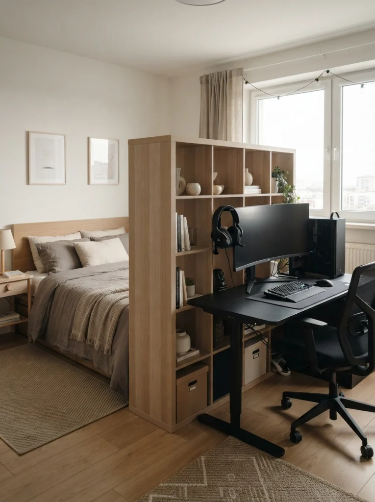 Use a Kallax as a Room Divider Between Gaming and Sleeping Space