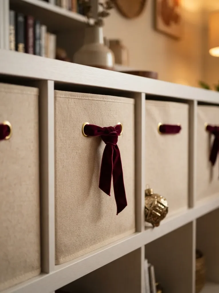 Deep Burgundy Bin Pulls with Ribbon Trim