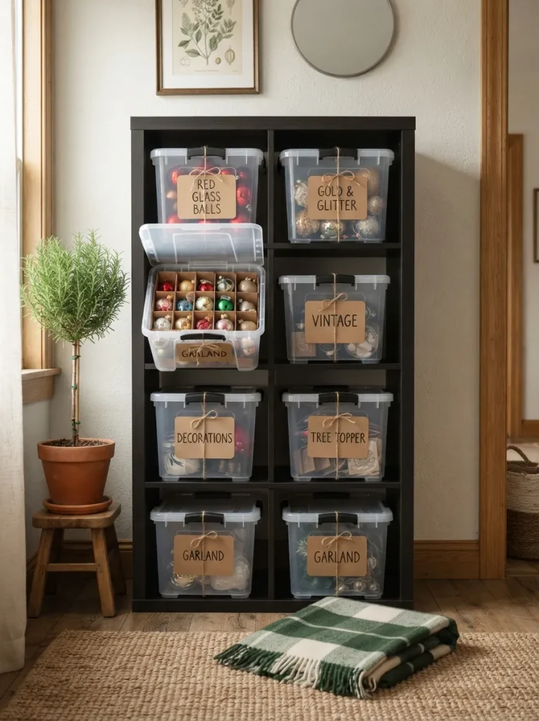 Clear-Bin Ornament Sorting Wall