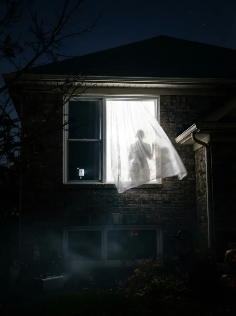 Strobe "Lightning" Flashes Behind an Upstairs Curtain