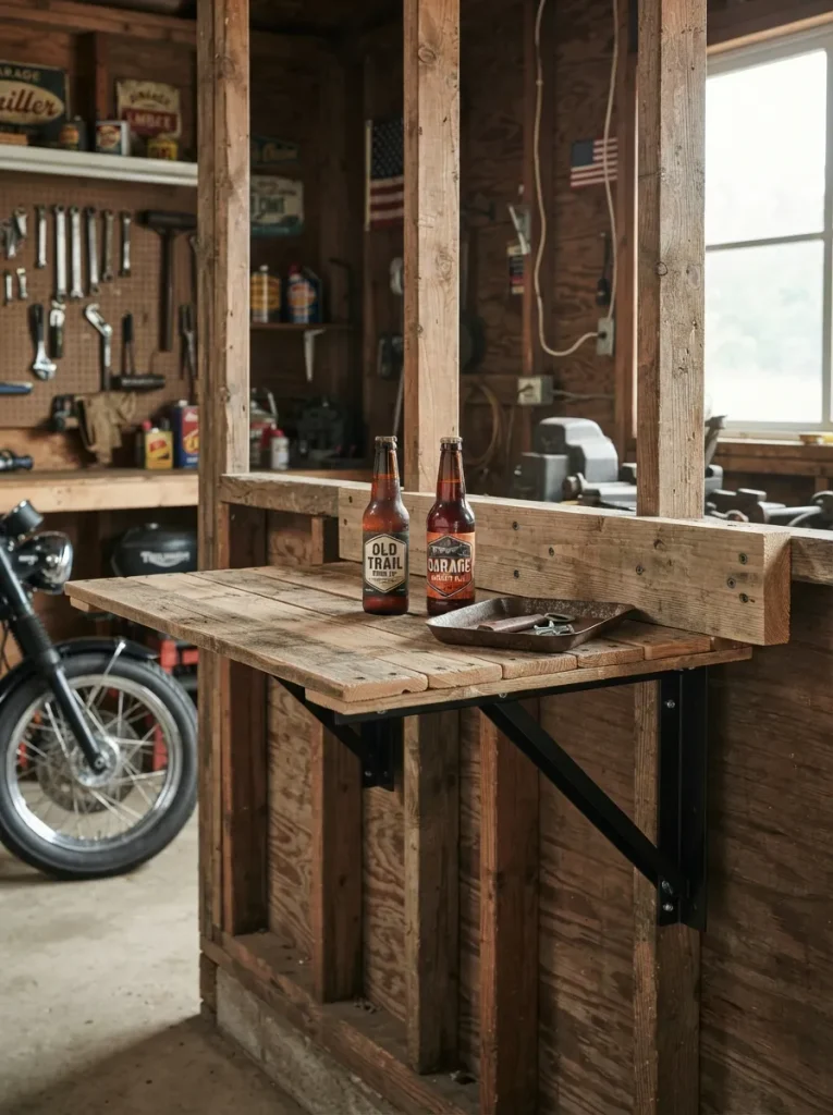 A Drop-Leaf Pallet Table That Folds Flat Against the Wall