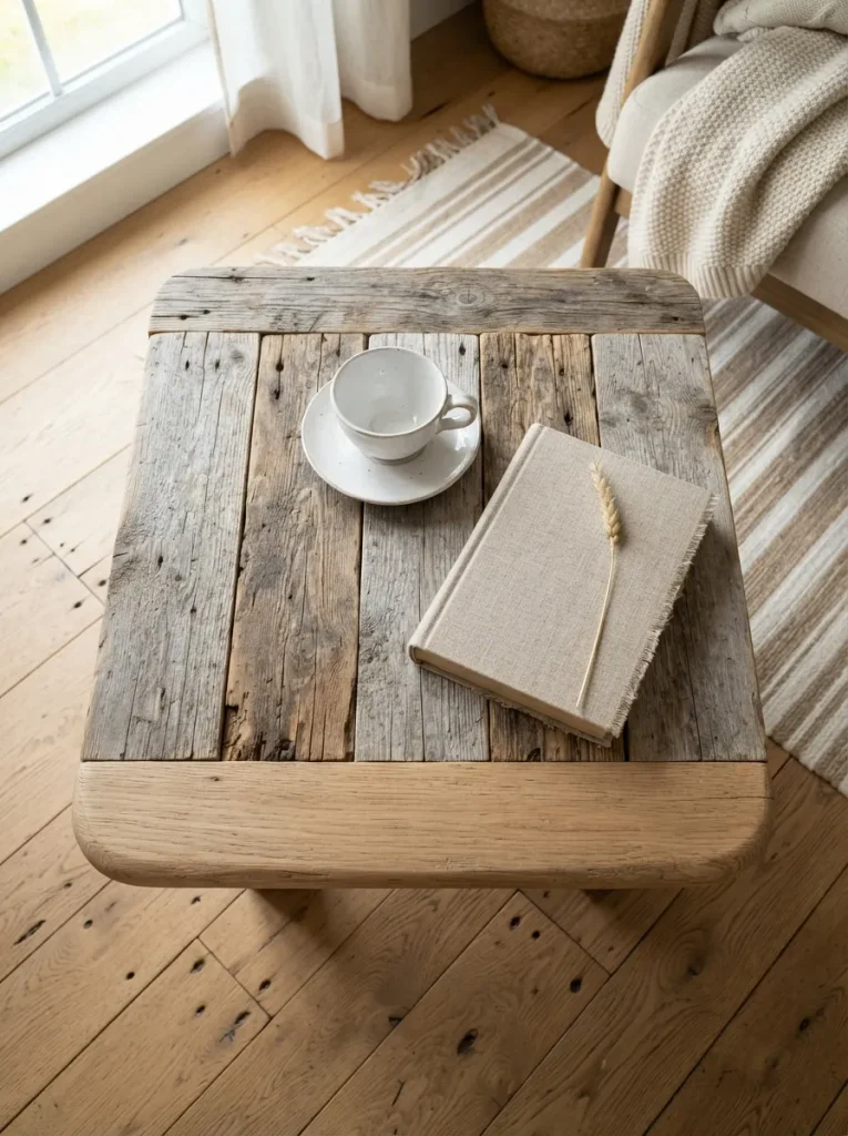 Weathered Grey Boards Left Raw on a Side Table