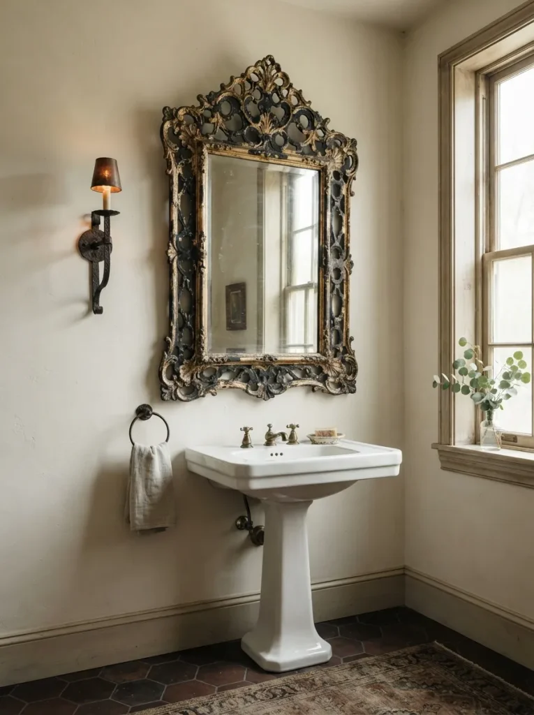 An Oversized Vintage Mirror With a Blackened Frame