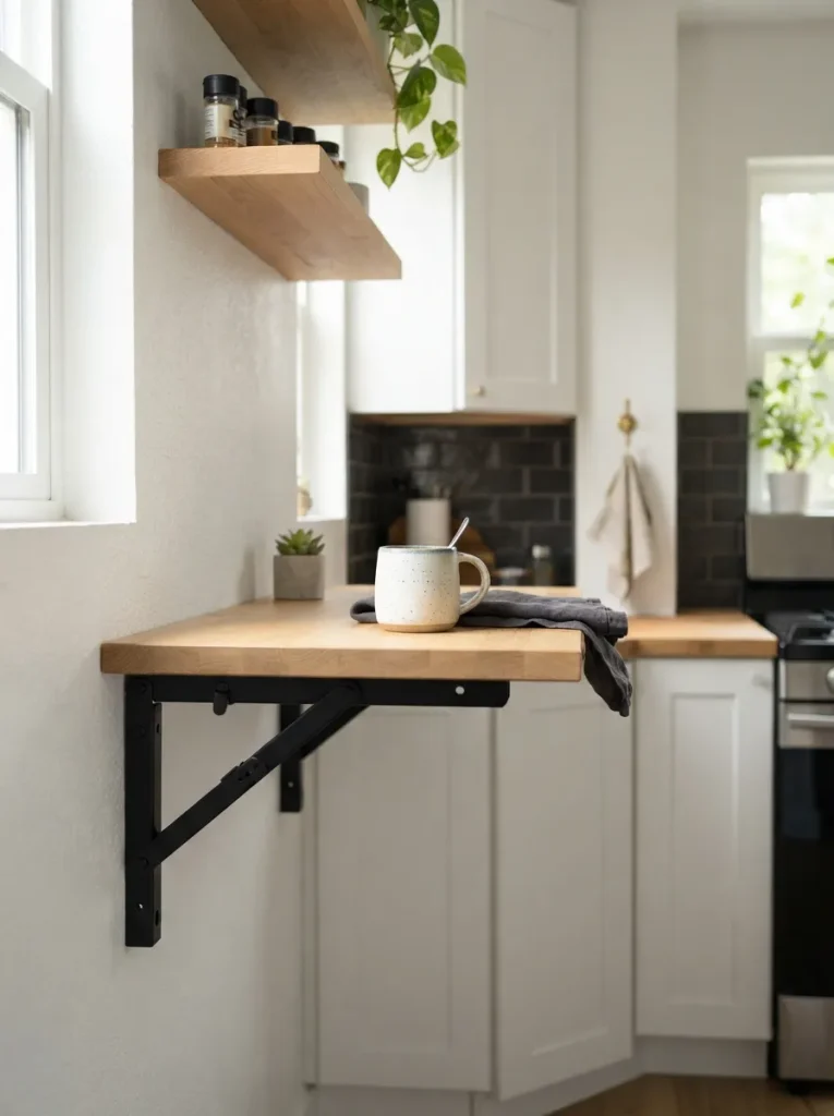 A Fold-Down Ledge for Kitchens With No Floor Space At All