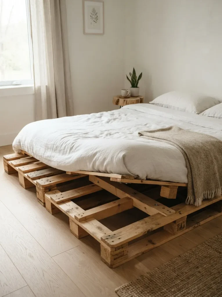 Platform Bed Frame from Double-Stacked Pallets