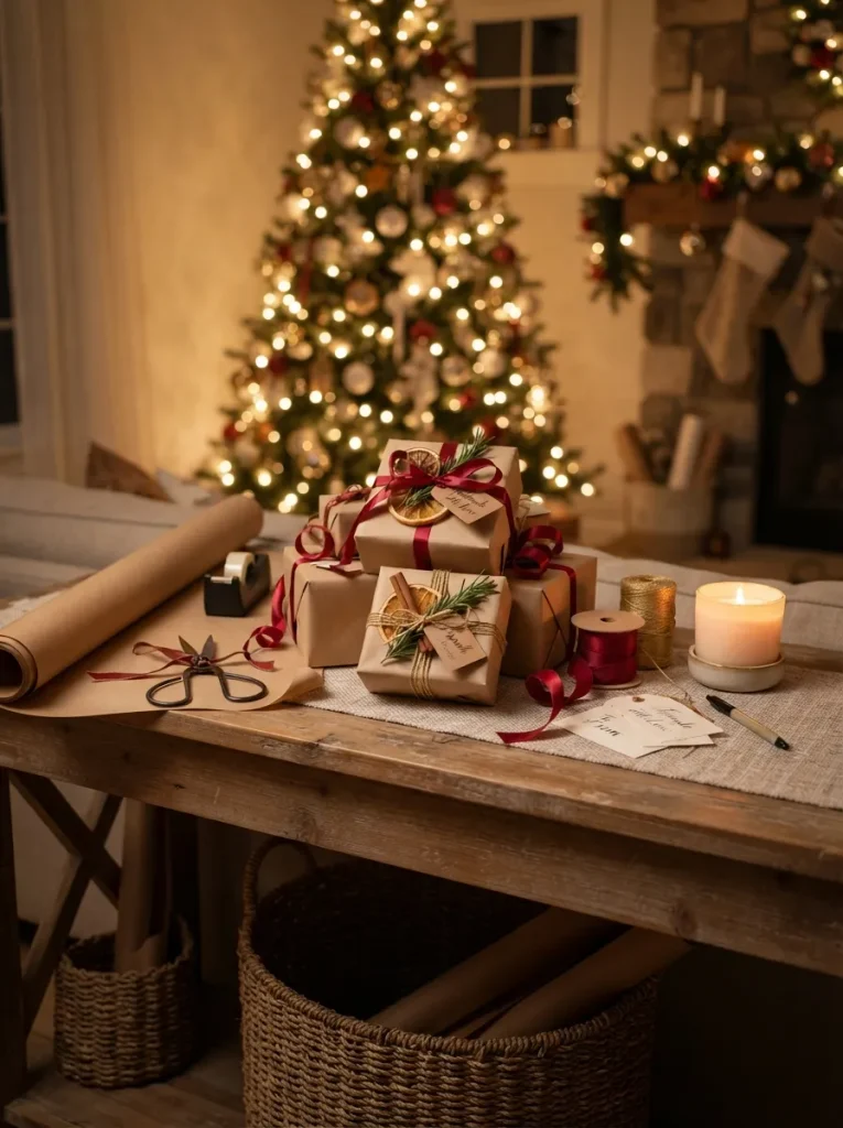 A Handmade Ornament Swap and Wrapping Station