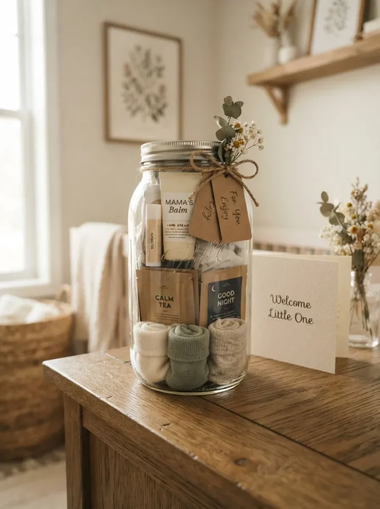 A Layered New-Mom Care Jar for Baby Showers and Hospital Visits