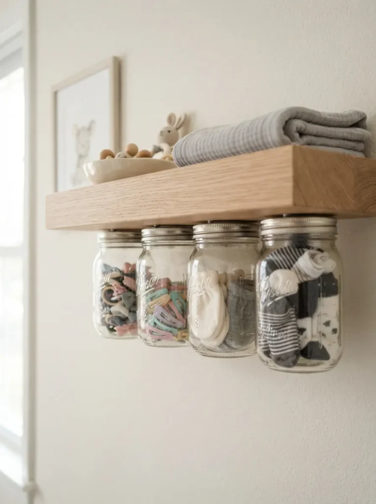 Under-Shelf Lid-Mount Jars for Hair Ties, Clips and Tiny Socks