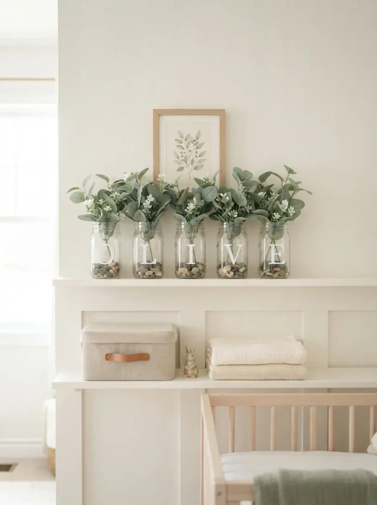 A Name-Letter Jar Row on a Slim Picture Ledge