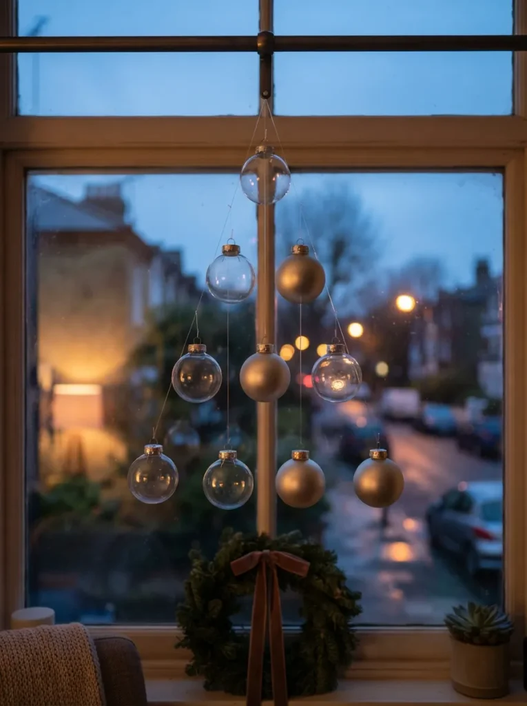 Hang Ornaments in Rows From the Curtain Rod