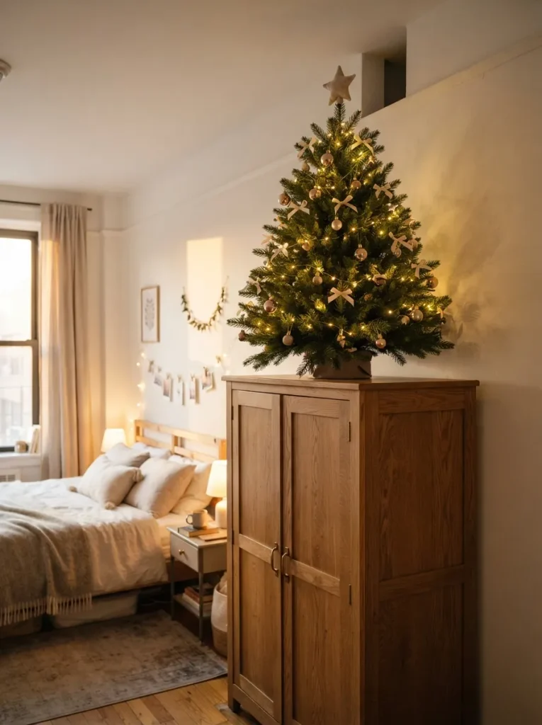 Use the Gap Above the Wardrobe as the Tree Stand